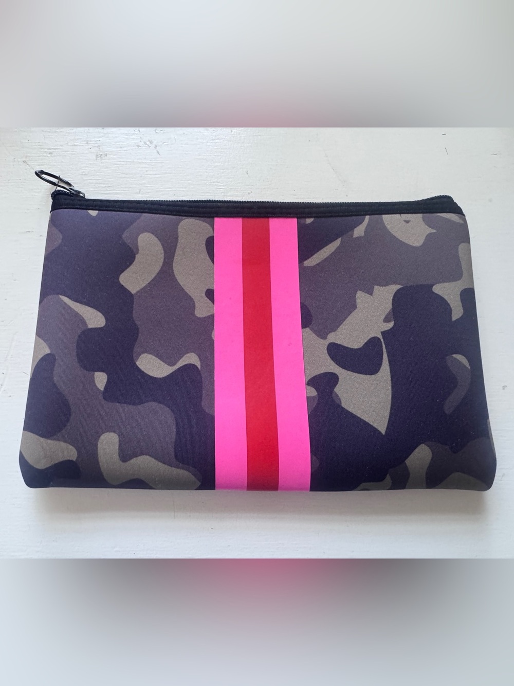 Camo Neoprene Zip Pouch with Pink and Red Stripe - Ladies Bag
